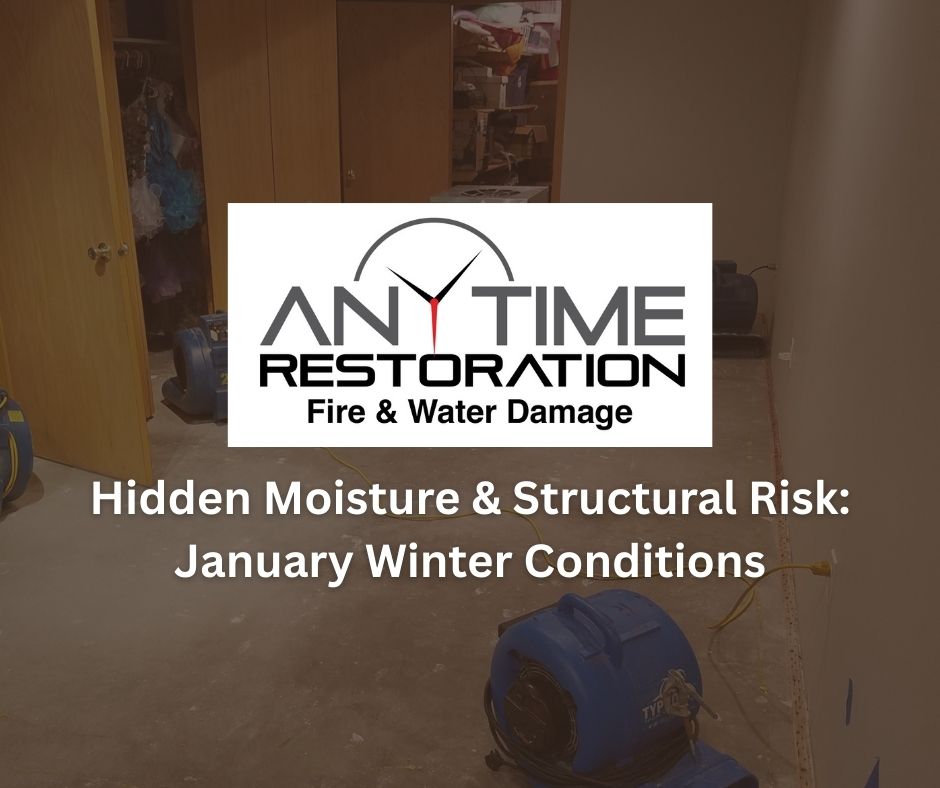 Hidden water damage behind basement wall after winter moisture buildup