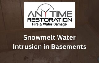 Snowmelt water intrusion in basements shown as standing water along a foundation wall during a Minnesota winter thaw
