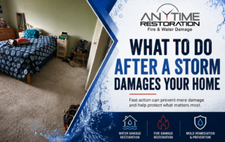 Storm water damage cleanup in a Minnesota home with containment barriers and equipment by Anytime Restoration