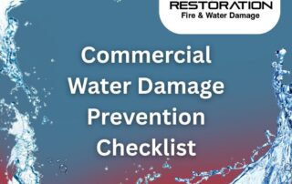 Commercial water damage prevention checklist graphic for Minnesota property managers and facility managers with Anytime Restoration.