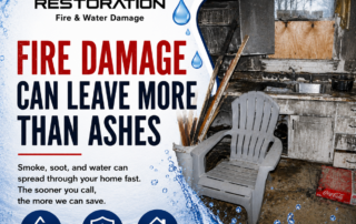 Fire-damaged kitchen after an electrical fire in a Minnesota home with Anytime Restoration electrical fire damage restoration services.